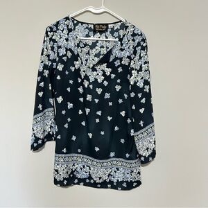 Bob Mackie Wearable Art Blue Pattern Blouse Size Medium